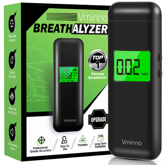 Professional-Grade Accuracy Breathalyzer, USB Rechargeable Portable Alcohol Breathalyzer Tester, Personal Breath Alcohol Tester with Warning and Memory Function for Home Party Use (10 Mouthpieces)